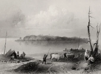 Isla Navy, río Niágara, Ontario, Canadá, grabado por Charles Coulson (1815-89)