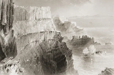 Acantilado de Plaiskin, cerca de la Calzada del Gigante, Condado de Antrim, Irlanda del Norte, de 