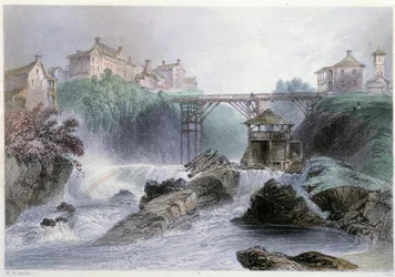 Puente en Sherbrooke - en "Canadian Scenery illustrated" por William Henri Barlett, ed. George Virtue