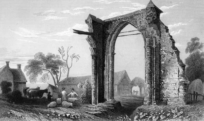Restos del Priorato de Bycknacre, Essex, grabado por William Tombleson