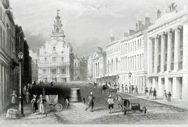 State Street, Boston, grabado por S. Lacey
