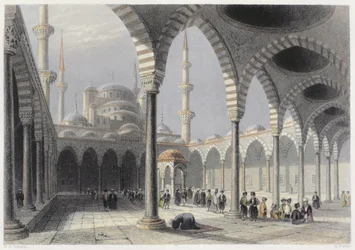 El patio de la mezquita del sultán Achmet, Estambul, grabado por S. Fisher, c.1850