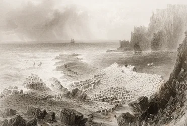 La Calzada del Gigante desde arriba, Condado de Antrim, Irlanda del Norte, de 