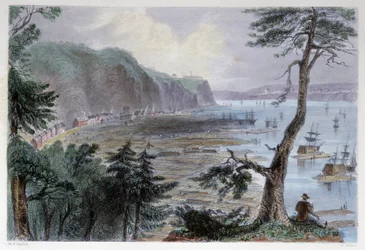 Depósito de madera cerca de Quebec - en "Canadian scenery illustrated" por Bartlett W. H.