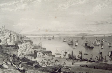 Vista del puerto de Cobh, mirando hacia Rostellan, Condado de Cork, Irlanda en la década de 1830, de 