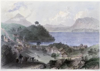 Vista de Georgeville y su lago - en 