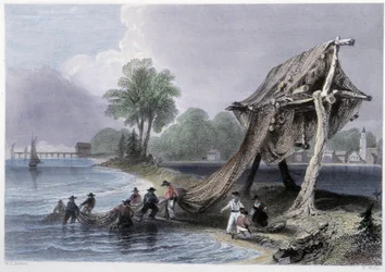 Wellington, pescando en el Lago Ontario - en “Paisajes canadienses ilustrados” de Bartlett W. H.