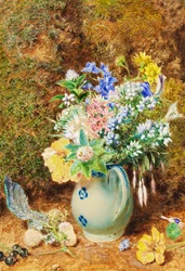 Jarra de porcelana azul pálido con brezos y flores pequeñas, c.1860