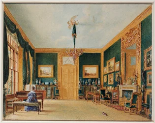 El salón verde del Conde de Essex en Cassiobury, 1823