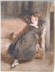 Niña joven dormida en un sofá