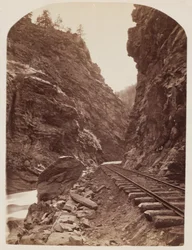 Vista de un ferrocarril en las Rocosas, c.1865