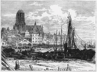 Vista de Frankfurt del Meno con la Iglesia de las Damas Blancas en el fondo