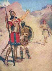 David y Goliat, de El Libro de Imágenes de la Biblia publicado por Thomas Nelson, c.1950