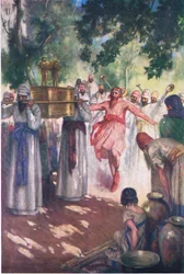 David lleva el Arca a Jerusalén, de El Libro de Imágenes de la Biblia publicado por Thomas Nelson, c.1950