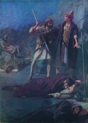 David perdonando a Saúl, de El Libro de Imágenes de la Biblia publicado por Thomas Nelson, c.1950