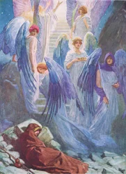 El sueño de Jacob, del Libro de Imágenes de la Biblia publicado por Thomas Nelson, c.1950