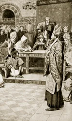 Jocelyn, obispo de Glasgow, en Northampton, 1176, ilustración de 