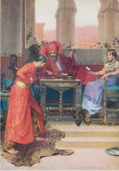 La petición de Nehemías al rey, de El Libro de Imágenes de la Biblia publicado por Thomas Nelson, c.1950