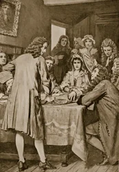 Paterson explicando el esquema de Darien en Edimburgo, ilustración de 
