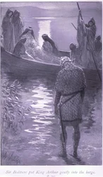 Sir Bedivere puso al Rey Arturo suavemente en la barca