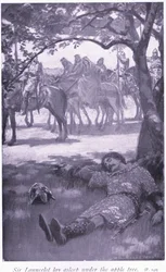 Sir Launcelot dormido bajo el manzano