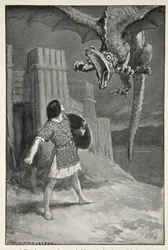 El dragón se hundió hacia él, abriendo sus terribles mandíbulas, de 
