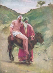 El buen samaritano, de El Libro de Imágenes de la Biblia publicado por Thomas Nelson, c.1950