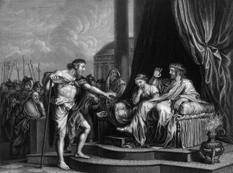 Herodes siendo reprendido por él..., encerró a Juan en prisión