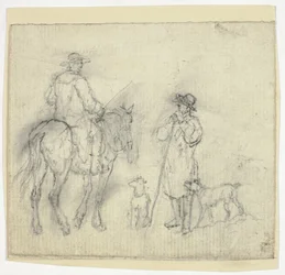 Hombre con Perros y Otro a Caballo