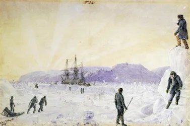 HMS Terror atrapado en el hielo cerca de Southampton Island, Nunavut, Canadá