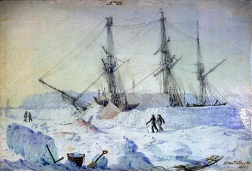 El número 22 es una vista de la banda de babor del buque con un efecto del amanecer de febrero de 1837 y que muestra el estado de las paredes de nieve en ese momento".