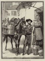 Un vendedor de aceite y vinagre, un boceto cerca de Lisboa