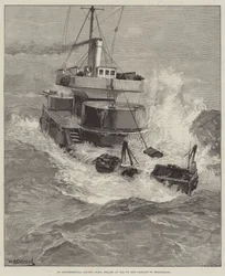 Un crucero experimental, HMS Hecate en el mar en su paso a Heligoland