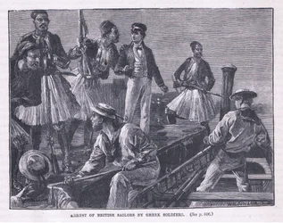 Arresto de los marineros británicos por soldados griegos AD 1850
