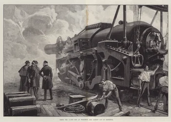 Disparando el cañón de 111 toneladas en Woolwich