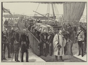 Funeral del Duque de Albany, desembarco del cuerpo del yate real Osborne en Portsmouth