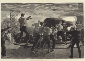 El bombardeo de Alejandría, la batería principal del HMS Alexandra (lado de babor) durante la acción