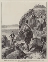 La crisis oriental, el mensajero de los almirantes de la flota internacional llegando a los puestos avanzados de los insurgentes en Malaxa