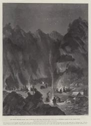 El levantamiento de la frontera india, la 1ª Brigada de la Fuerza Expedicionaria de Tirah en su cena de Navidad en el Valle de Bazar