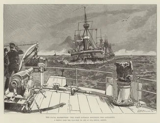 Las maniobras navales, la primera división rodeando los Longships