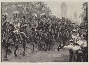 El Jubileo de la Reina, Escolta de Príncipes Reales en la Procesión desde el Palacio de Buckingham hasta la Abadía de Westminster