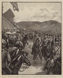 Revisión del Jubileo de la Reina en Aldershott, sábado 9 de julio, Infantería Montada de Brecknock y Berks desfilando