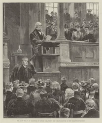 El Muy Honorable W E Gladstone en Oxford, dando la Conferencia Romanes en el Teatro Sheldonian