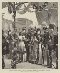 El matrimonio real, recepción del Duque y la Duquesa de Edimburgo y la Princesa María en Sigmaringen