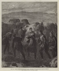 La guerra, antes de Plevna, rumanos haciendo trincheras hasta el segundo reducto de Gravitza