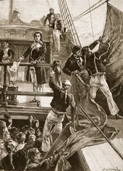 El motín en Spithead: arriando la bandera roja en el 