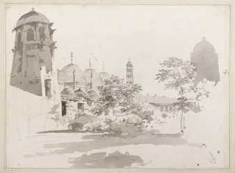 Vista de la Cuttera construida por Jaffier Cawn en Murishidbad, c.1781 (lavado gris y lápiz sobre papel)