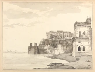 Vista de las ruinas de un palacio en Ghazipur, a orillas del río Ganges
