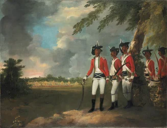 Campamento de mil hombres formado por Augustus Cleveland a tres millas de Bhagalpur, con su mansión en la distancia