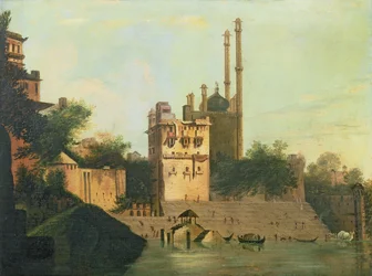 Foster 94 (88) Mezquita de Aurangzeb en el río Ganges, Palacio de Raja Abal, Benares